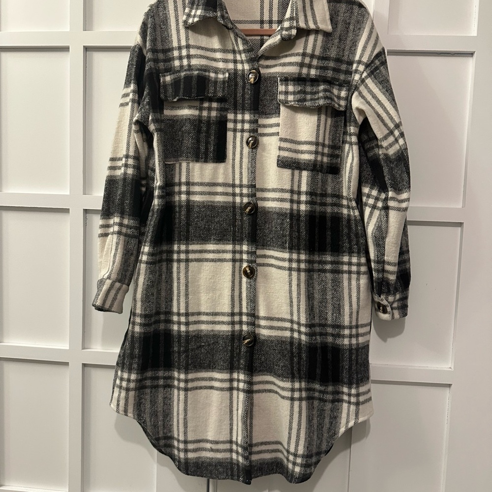 Soft cozy warm Black and White Plaid long Shacket